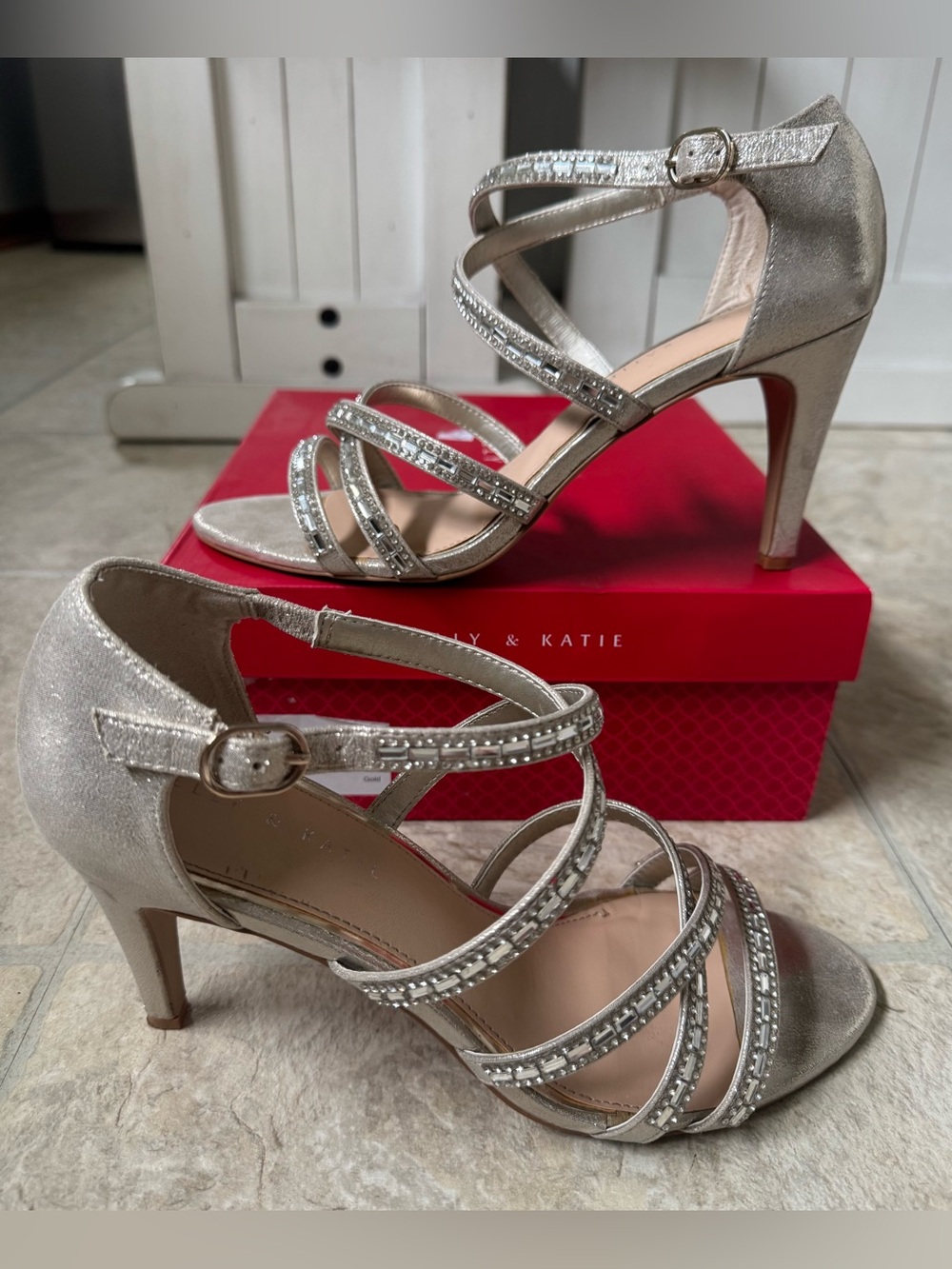 Kelly & Katie Reekie Gold Crystal-Strap Dress Heels